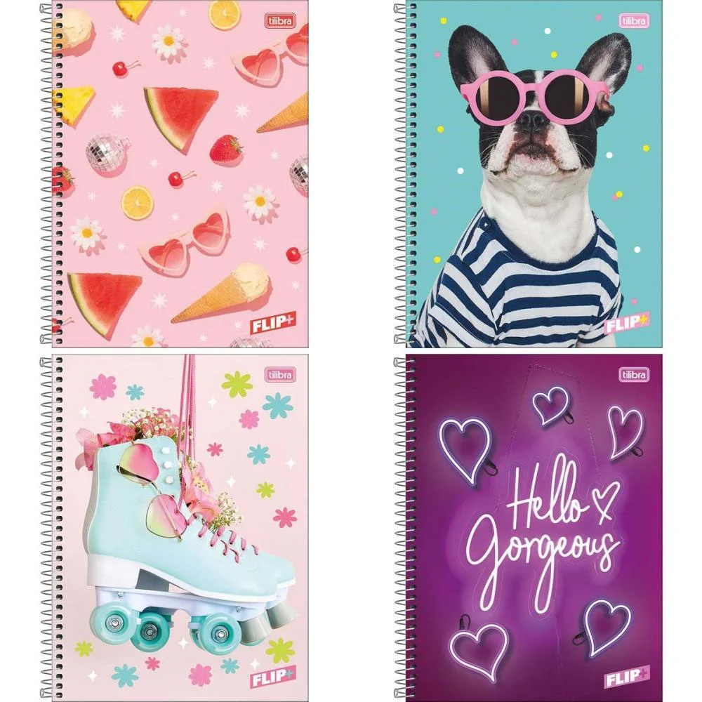Caderno 10X1 Capa Dura Flip+ 200 Folhas Feminino Tilibra (Pct.c/04)