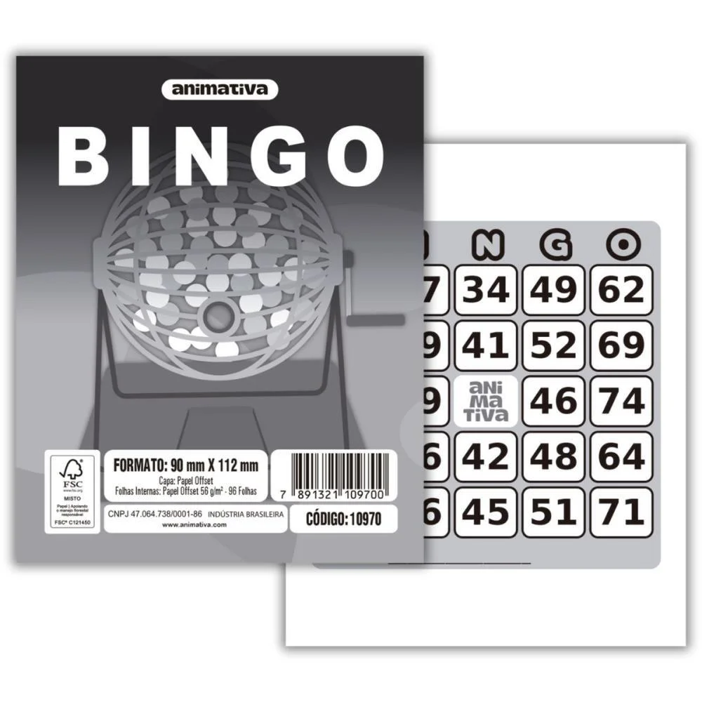 Bloco Para Bingo Cinza 90X112Mm 96 Folhas Animativa (Pct.c/10)