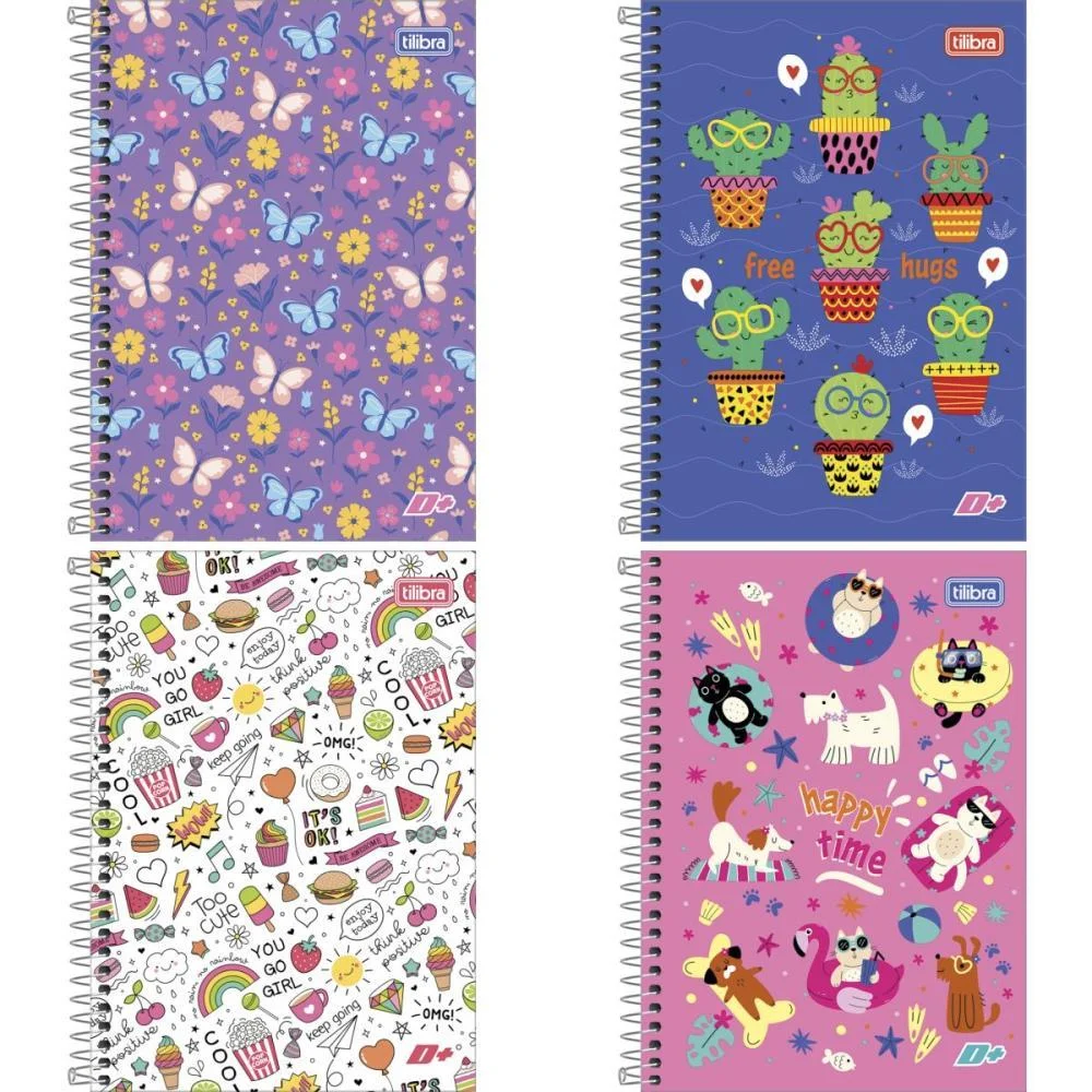 Caderno Espiral Pequeno Capa Dura D+ 96 Folhas Feminino Tilibra (Pct.c/04)
