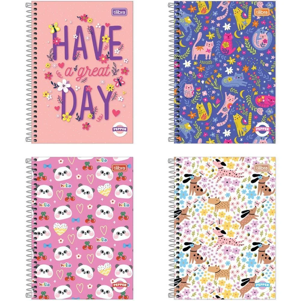 Caderno Espiral Pequeno Capa Dura Pepper 80Fls Feminino Tilibra (Pct.c/04)