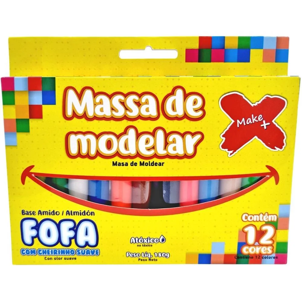 Massa Para Modelar Fofa 12 Cores 180G Make+ Com 6 Unidades