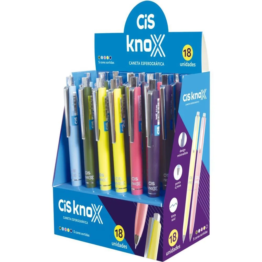 Caneta Esferografica Retratil Cis Knox 0.7Mm 5 Cores (S) Sertic C/ 18 Unidades