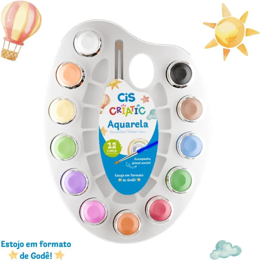 Aquarela Escolar Cis Criatic 12 Cores + Pincel Sertic (Estojo)