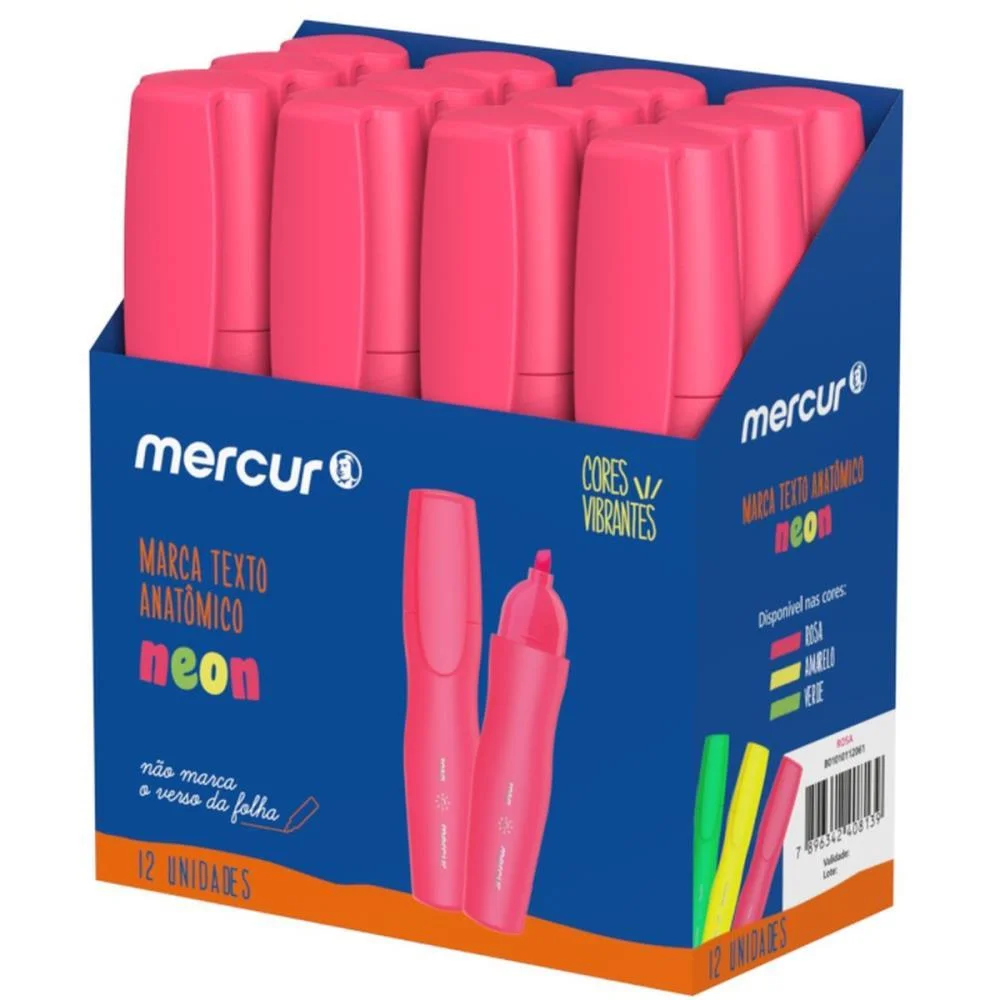 Caneta Marca Texto Rosa Anatomico Mercur (Cx.c/12)