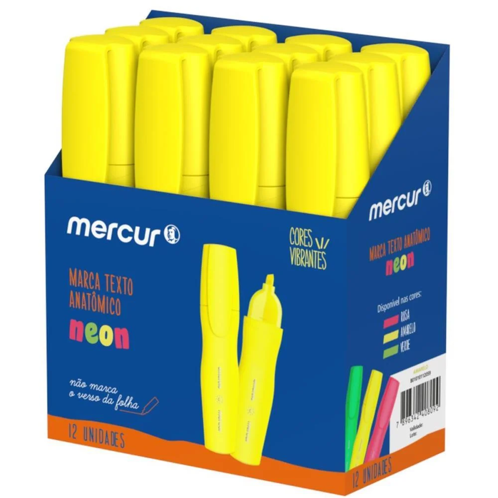 Caneta Marca Texto Amarelo Anatomico Mercur (Cx.c/12)