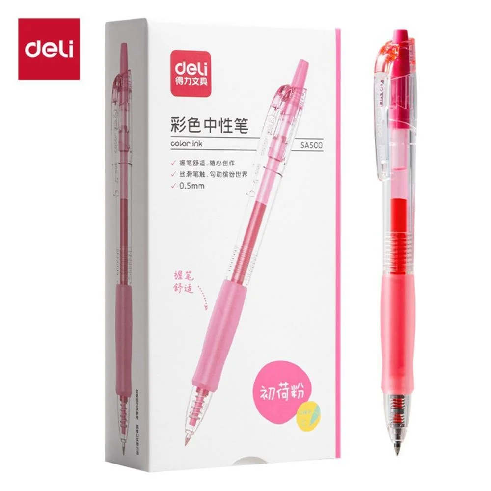 Caneta Gel Retratil C/Grip Rosa 0,5Mm Deli (Cx.c/12)