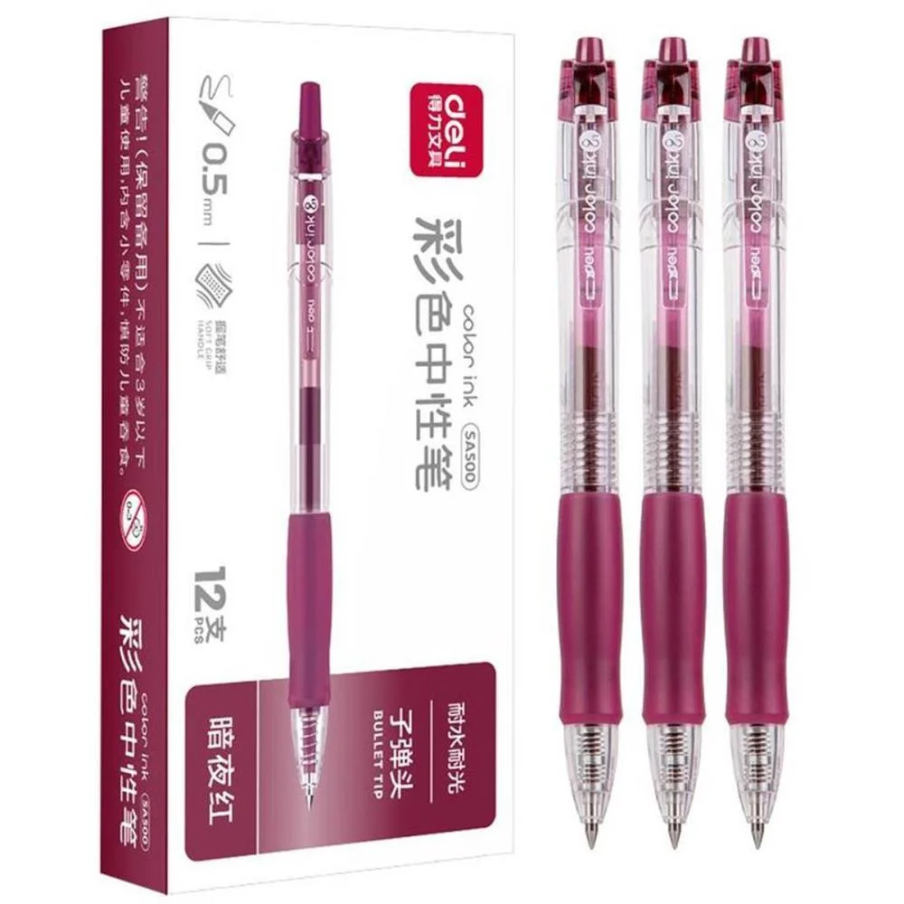 Caneta Gel Retratil C/Grip Vinho 0,5Mm Deli (Cx.c/12)