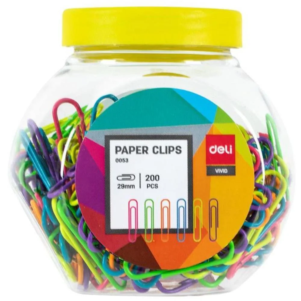 Clipe Colorido 6 Cores Metalicos 200Pcs Deli (Pote-200)