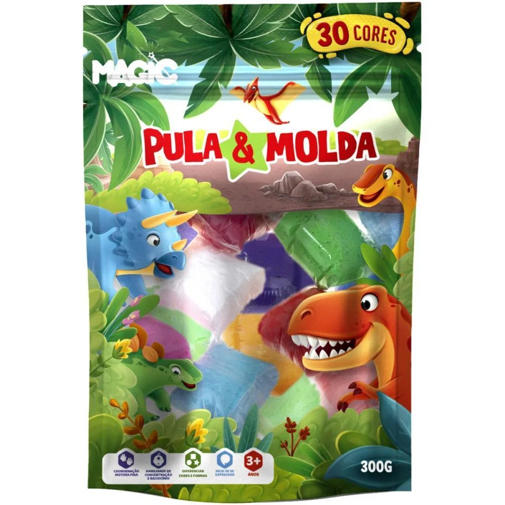 Massa Para Modelar Criativa Dino 300G Com 30 Cores Magic Kids