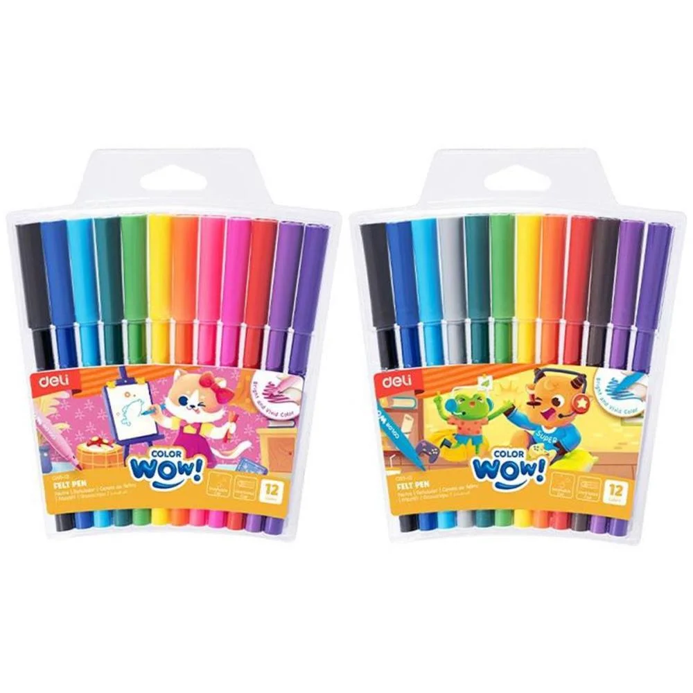Caneta Hidrografica Color Wow Lavavel 12 Cores Deli (Estojo)