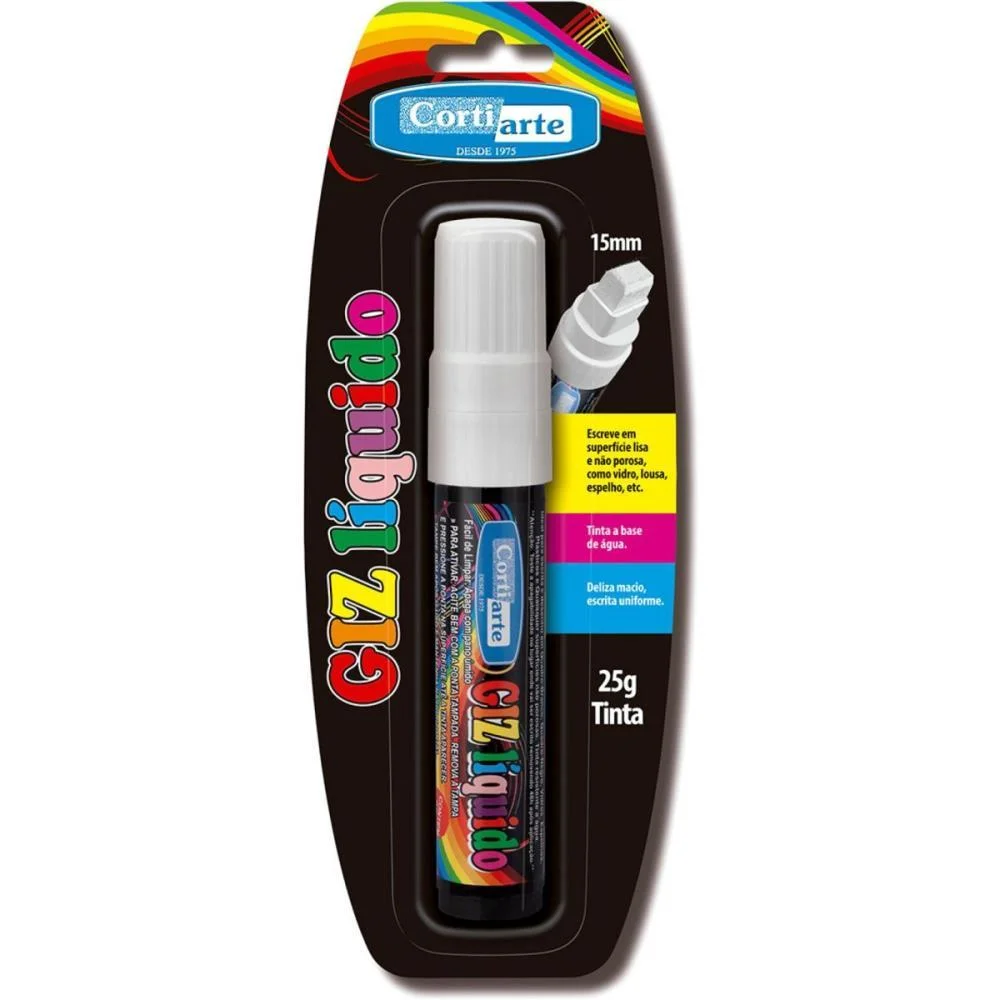 Giz Liquido Branco 15Mm 25G Retangular Cortiarte (Blister)