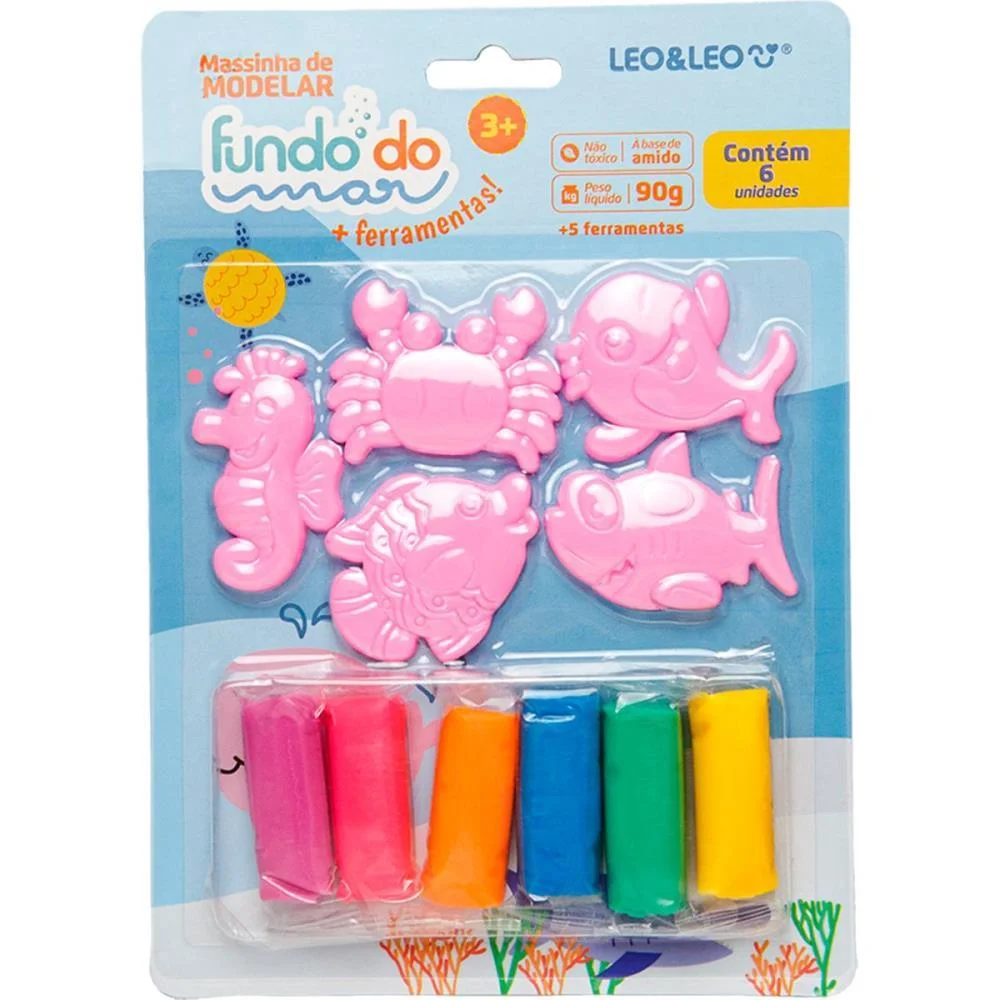 Massa Para Modelar Criativa Fundo Do Mar 6 Cores + 5 Peças Leonora (Kit)
