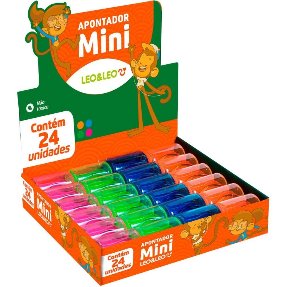 Apontador Com Deposito Mini Cores (S) Leonora C/ 24 Unidades