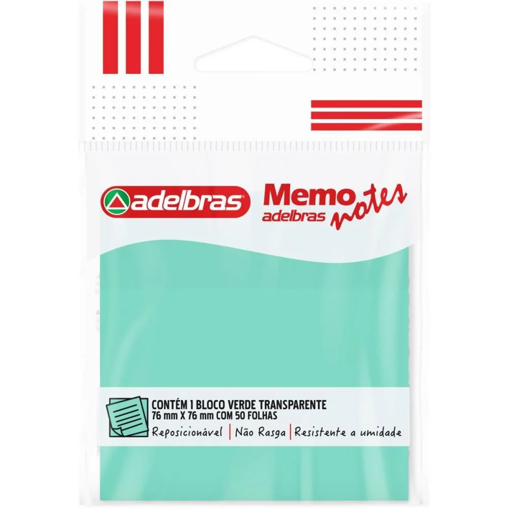 Bloco De Recado Autoadesivo Memonote Transparente 76X76 Ve Adelbras