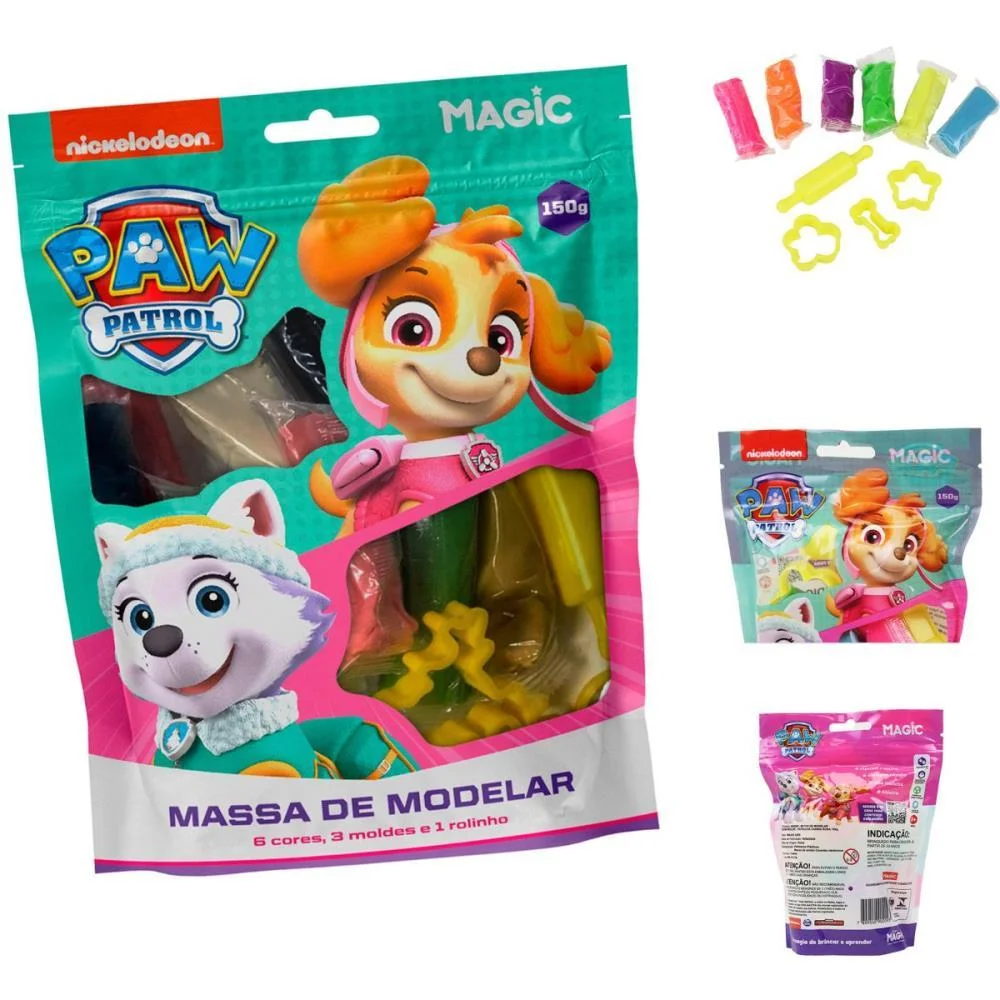 Massa Para Modelar Criativa P. Canina Skye 150G 6Cores 3Mo Magic Kids