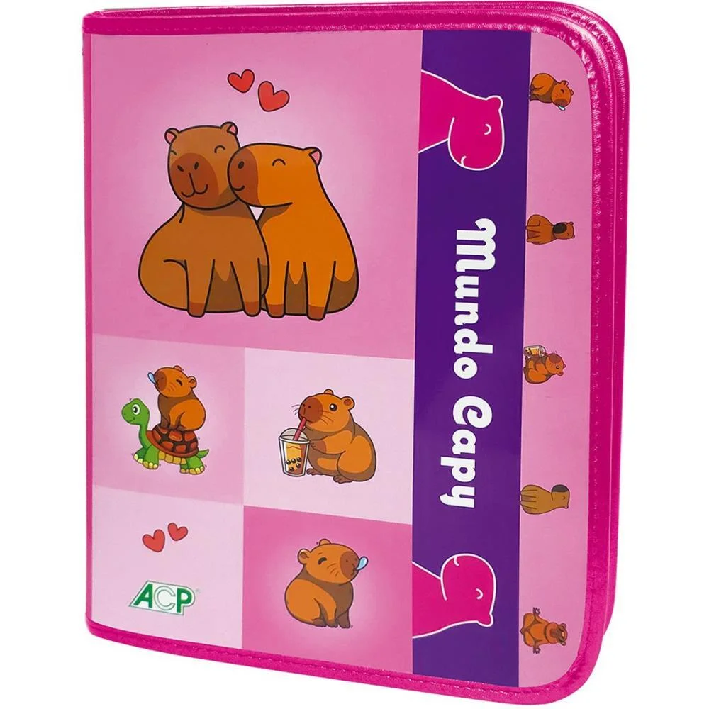 Fichario Com Ziper Mundo Capy C/Div+Bloco 96Fls Acp