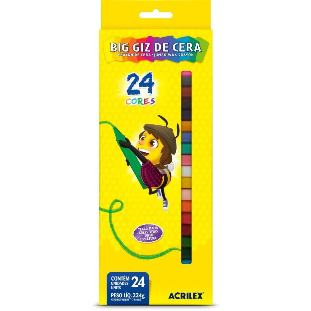 Giz De Cera Jumbo 24 Cores Big Giz 224G Acrilex (Cx.c/06)