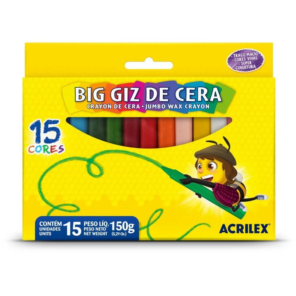 Giz De Cera Jumbo 15 Cores Big Giz 150G Acrilex (Cx.c/06)