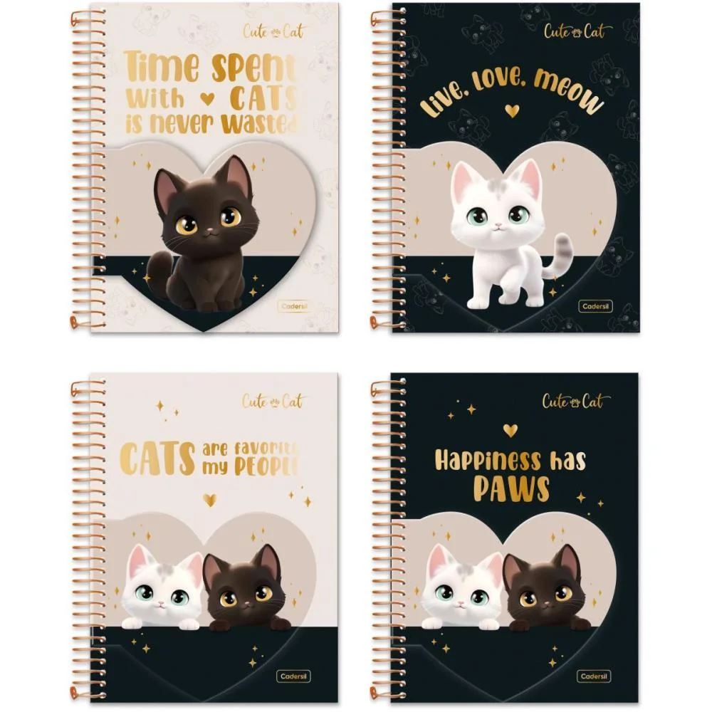 Caderno 01X1 Cp.dura Colegial Cute Cat C/Bloco Coracao 80F(S Cadersil