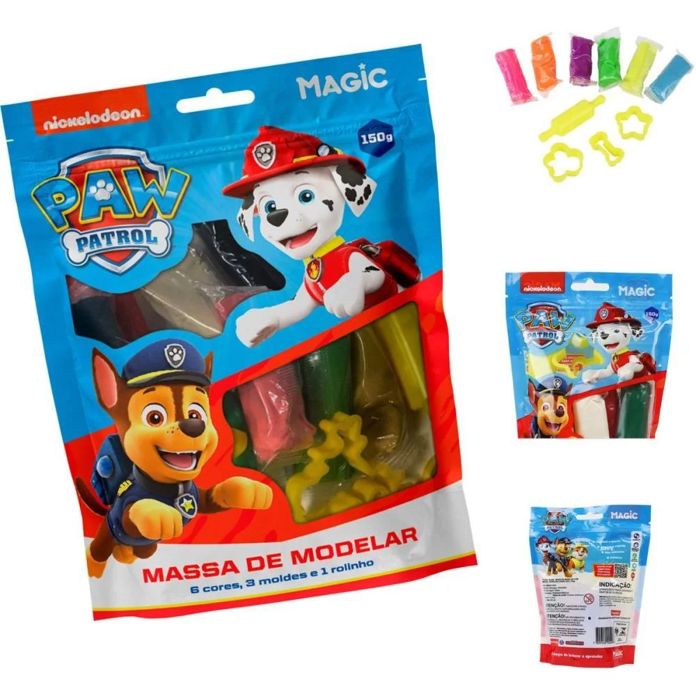 Massa Para Modelar Criativa P. Canina Chase 150G 6Cores 3M Magic Kids