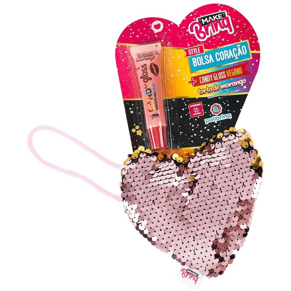Maquiagem E Beleza Infantil Make Brinq Bolsa Coracao+Gloss Polibrinq
