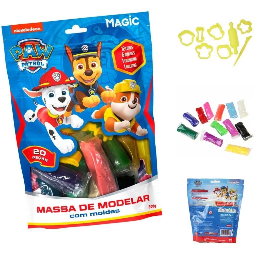Massa Para Modelar Criativa P. Canina Chase 300G 12Cores/6 Magic Kids