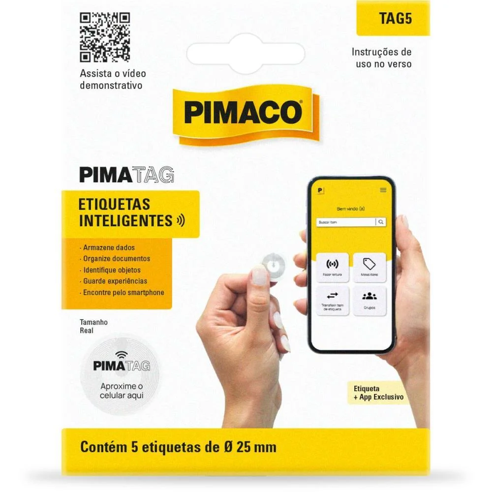 Etiqueta Inteligente Pimatag Nfc Tecno 25Mm C/05 Un Pimaco (Blister)