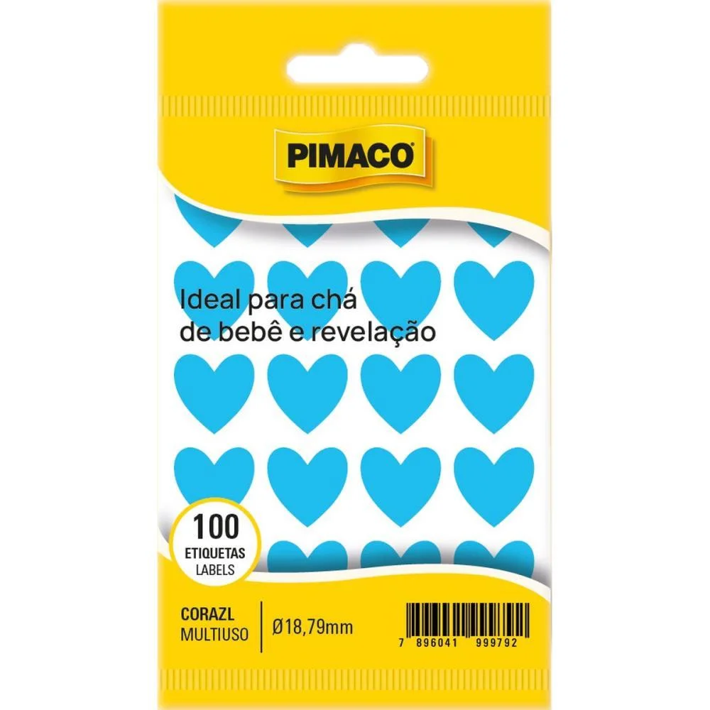 Etiqueta Lisa Com Formas Coracao Tp-18 Azul Pimaco (Ct.c/100)