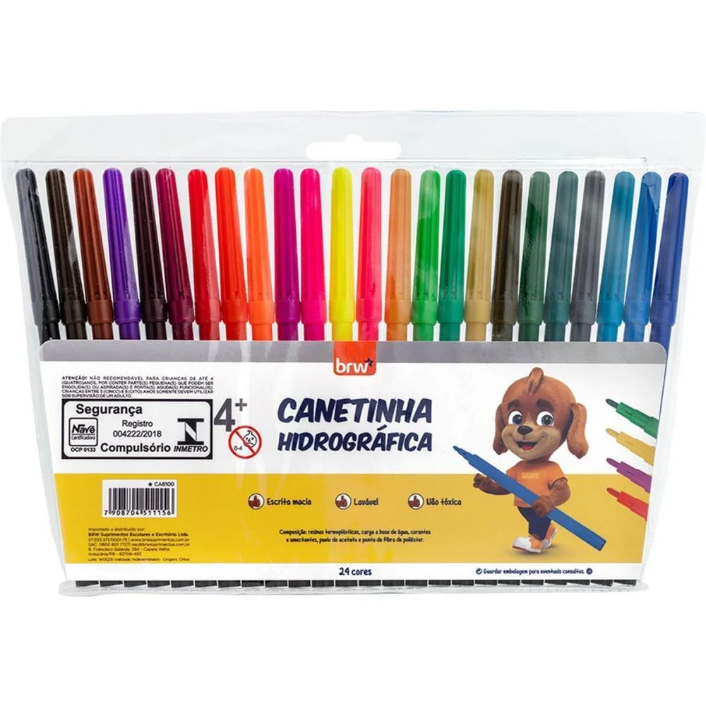 Caneta Hidrografica 24 Cores Brw (Blister)
