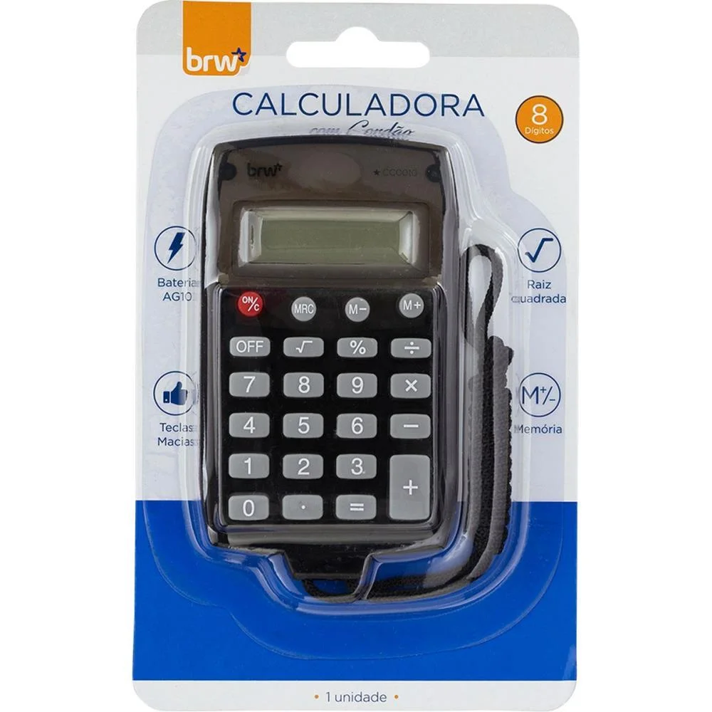 Calculadora De Bolso 8 Dig 7,5X1,5X11,0Cm C/Cord Pt Brw (Blister)