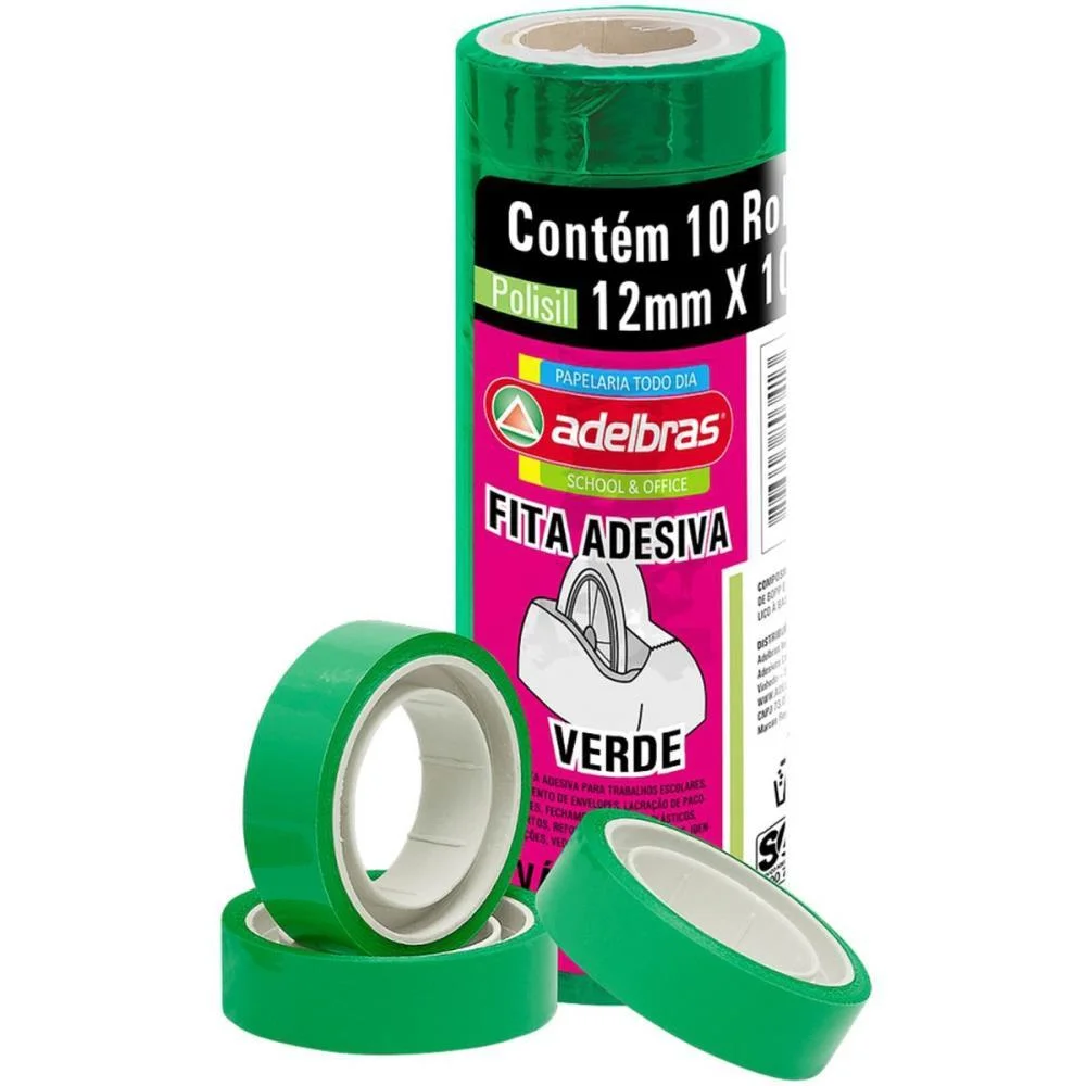 Fita Adesiva Polisil 12Mmx10M. Verde Adelbras (Pct.c/10)