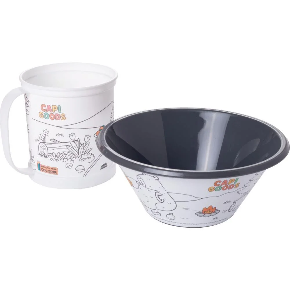 Caneca Decorada Capi Goods Com Bowl P/Colorir Plasutil (Kit)