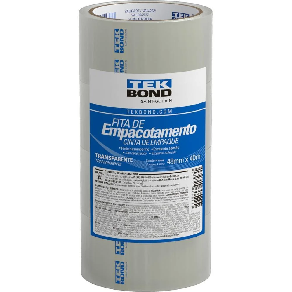 Fita Para Empacotamento Pp 48Mmx40M Transparente Tekbond (Pct.c/16)