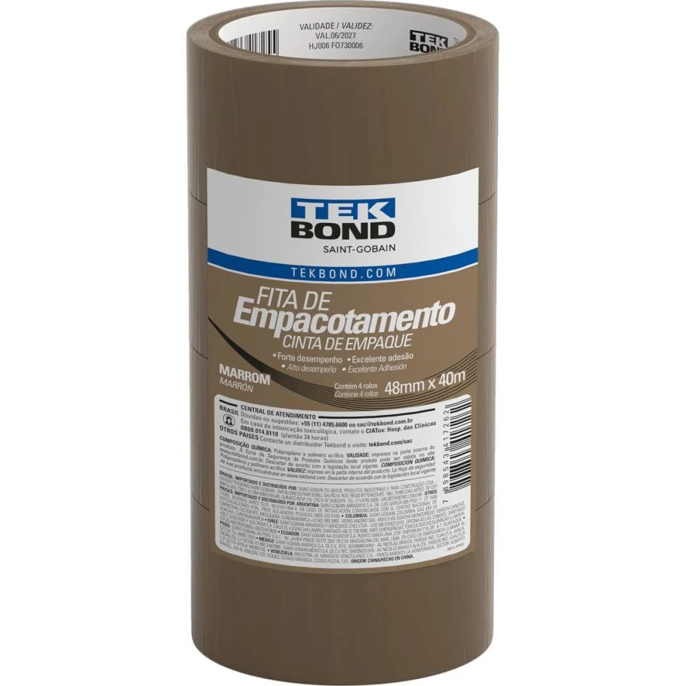 Fita Para Empacotamento Pp 48Mmx40M Marrom Tekbond (Pct.c/16)