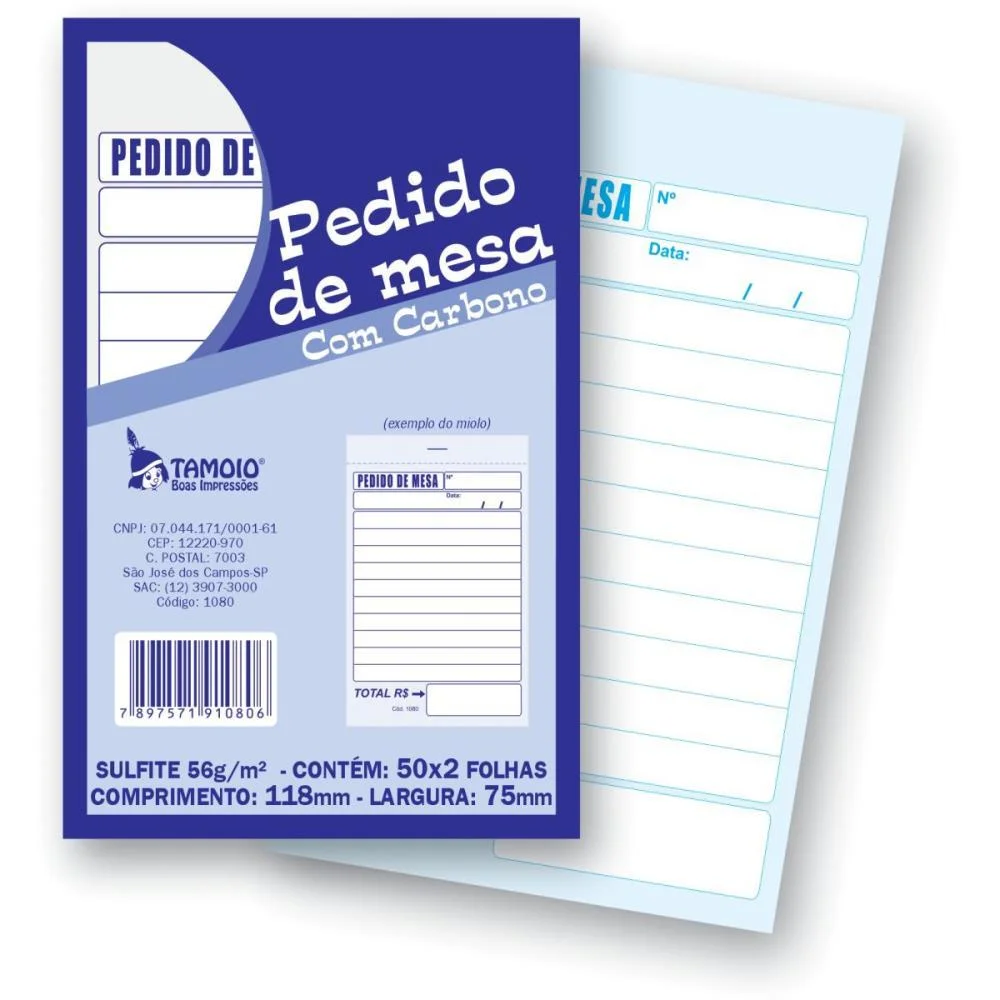 Impresso Talao De Pedido Mesa 2 Vias 50 Folhas Carbono Tamoio (Pct.c/05)