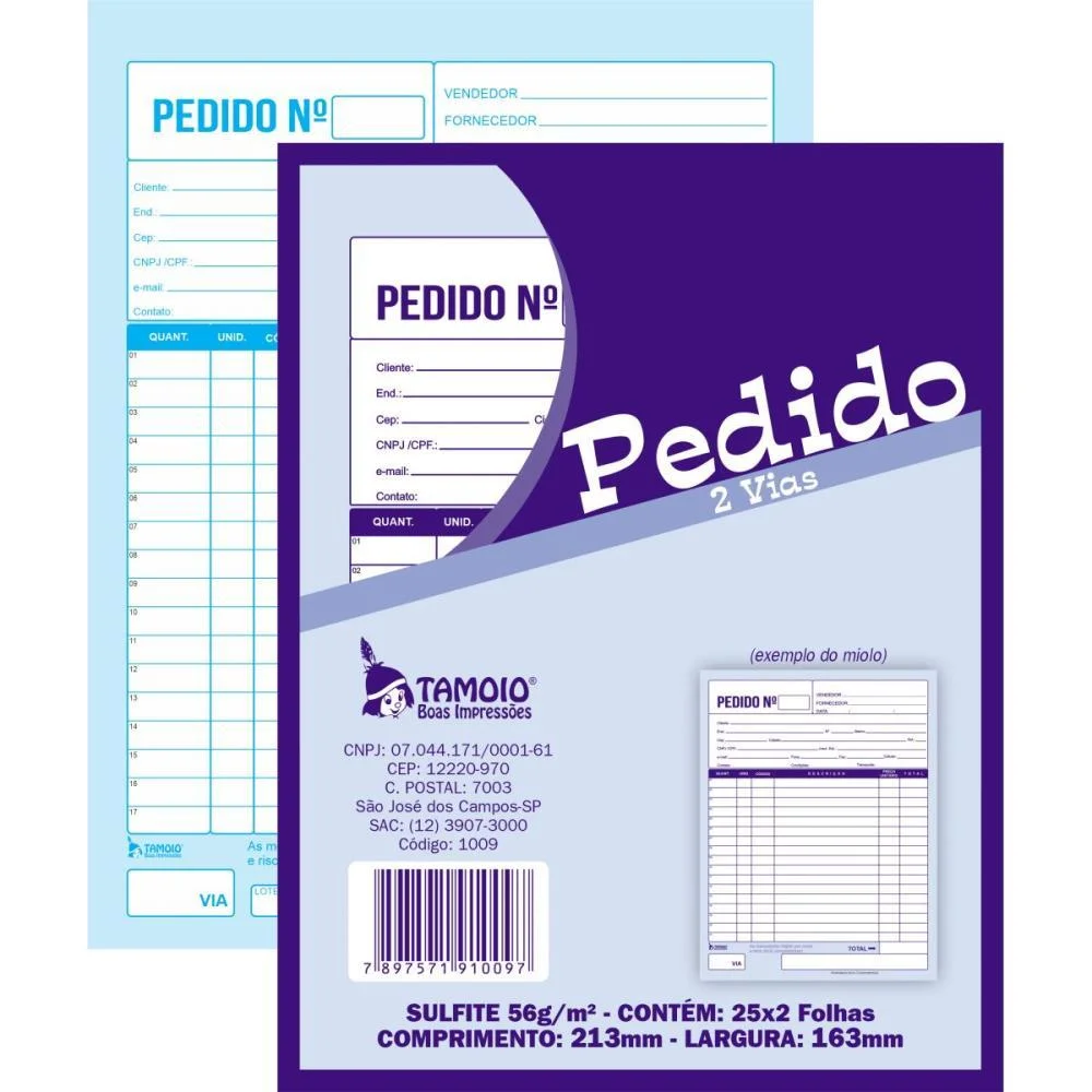 Impresso Talao De Pedido 1/18 2 Vias 25 Folhas Tamoio (Pct.c/05)