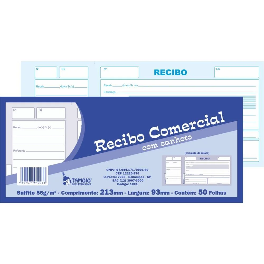 Impresso Recibo Comercial Com Canhoto 50F Tamoio (Pct.c/05)