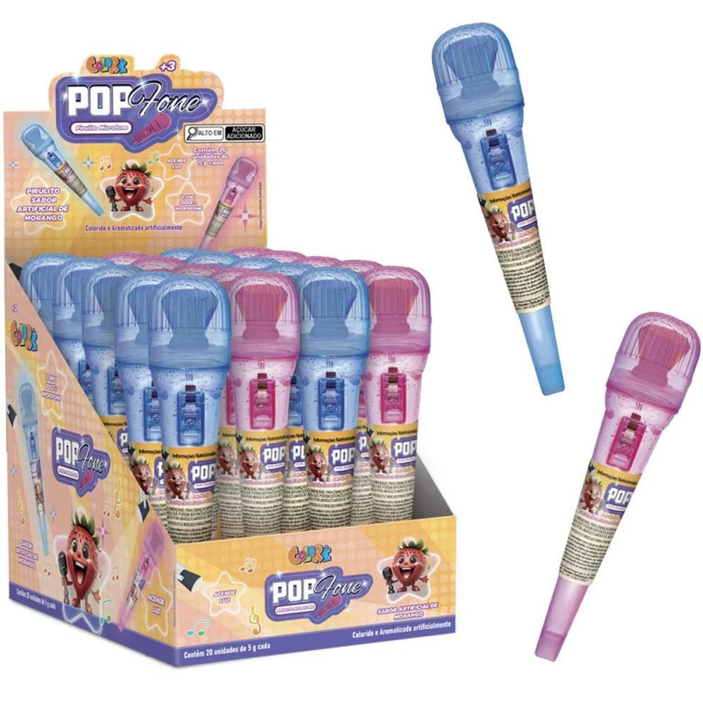 Doce Pop Fone Pirulito+Microf C/Luz Colore C/ 20 Unidades