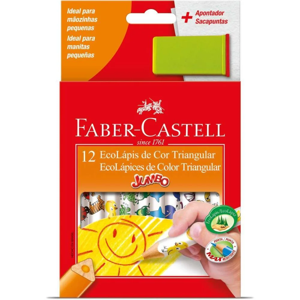 Lapis De Cor Jumbo Ecolapis 12 Cores Decorado Faber-Castell (Pct.c/06)