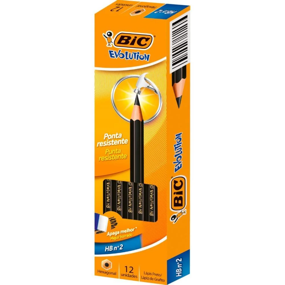 Lapis Preto Sextavado Evolution 2Hb S/Borracha Preto Bic (Cx.c/144)