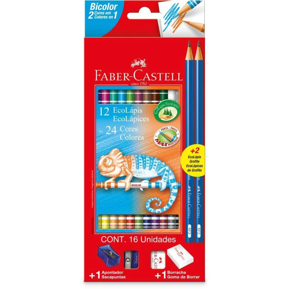 Lapis De Cor Redondo Ecolapis Bicolor 24 Cores Faber-Castell (Pct.c/12)