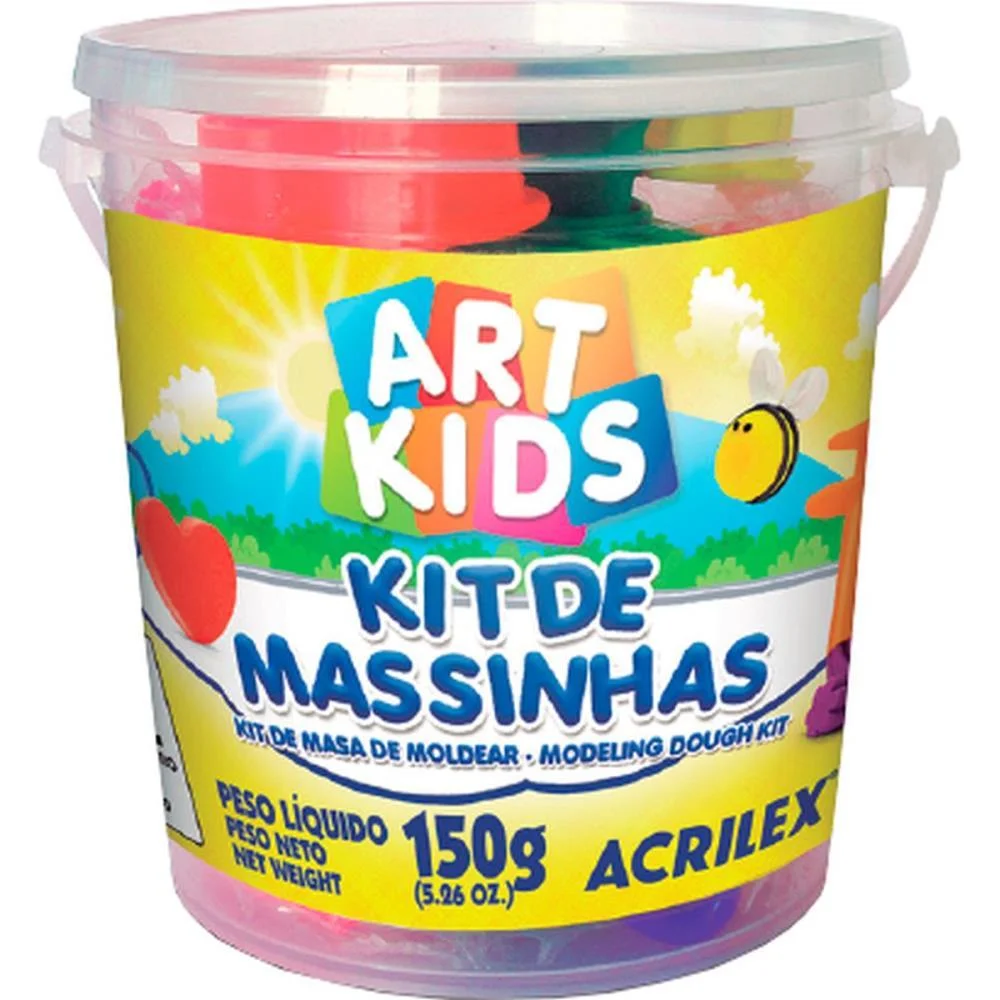 Massa Para Modelar Criativa Art Kids 1 150G.potes C/Moldes Acrilex C/3 Unidades
