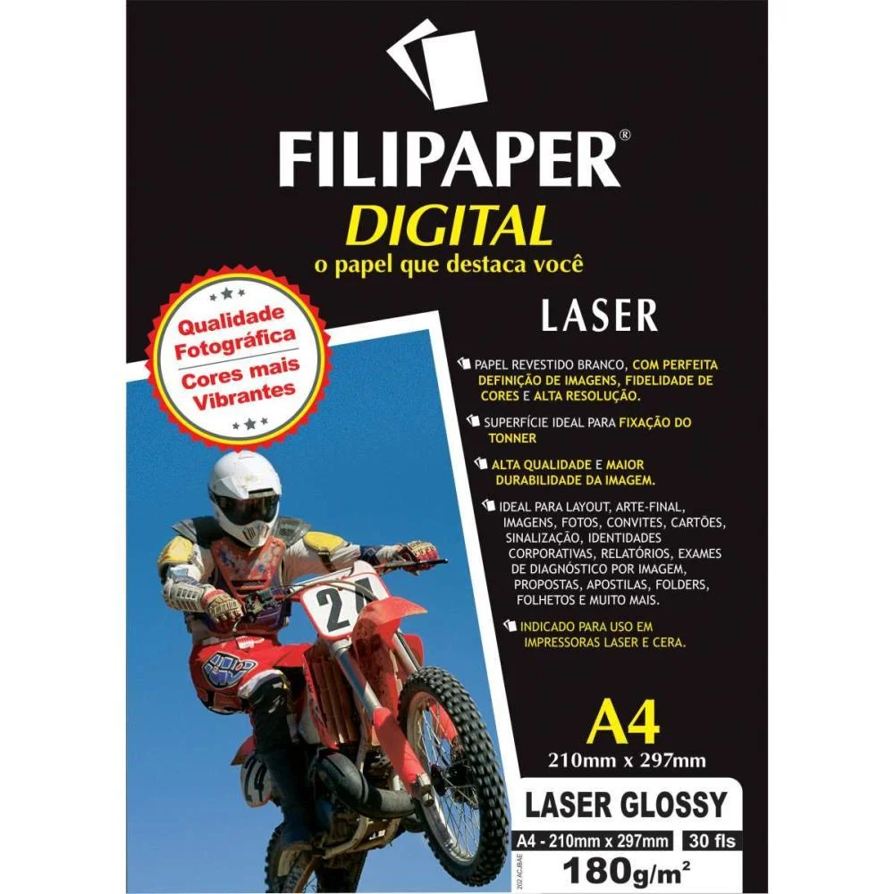 Papel Fotografico Laser A4 Glossy Profissional 180G Filiperson (Cx.c/30)