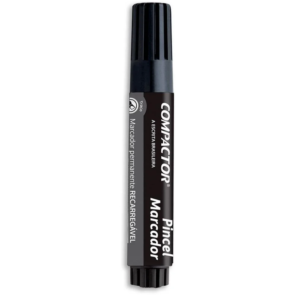 Pincel Marcador Permanente Recarregavel 4 E 8Mm Preto Compactor (Cx.c/12)