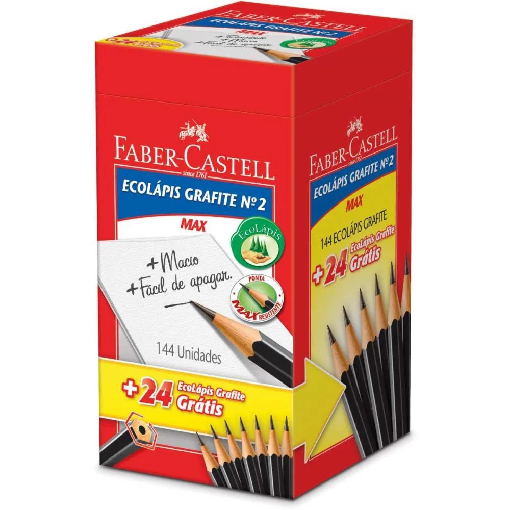 Lapis Preto Sextavado Ecolapis N.2 Hb Preto Faber-Castell (Cx.c/144)