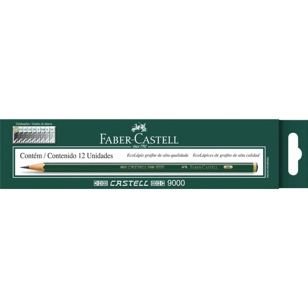Lapis Preto Tecnico 9000 6B Preto Esc/Extra Macio Faber-Castell (Cx.c/12)