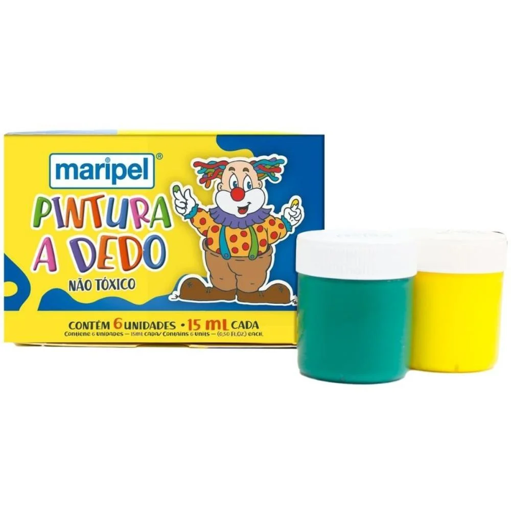 Tinta Pintura A Dedo 06 Cores 15Ml. Maripel (Estojo)