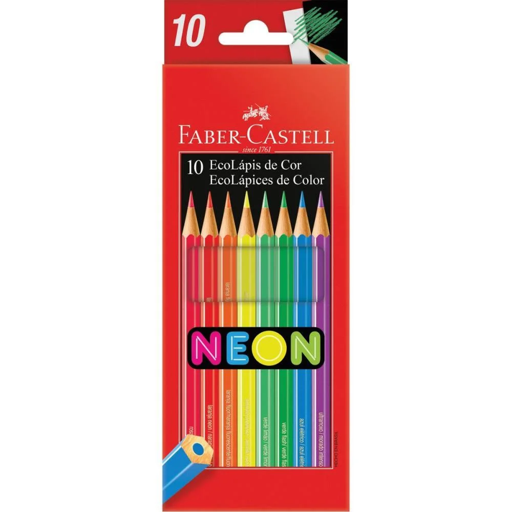 Lapis De Cor Sextavado Ecolapis 10 Cores Neon Faber-Castell (Pct.c/12)
