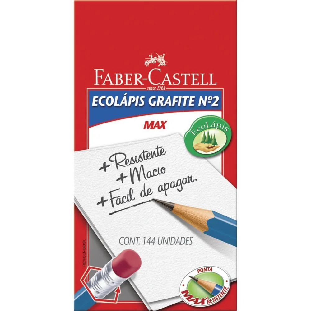 Lapis Preto Sextavado Ecolapis Presto C/Borracha Faber-Castell (Cx.c/144)