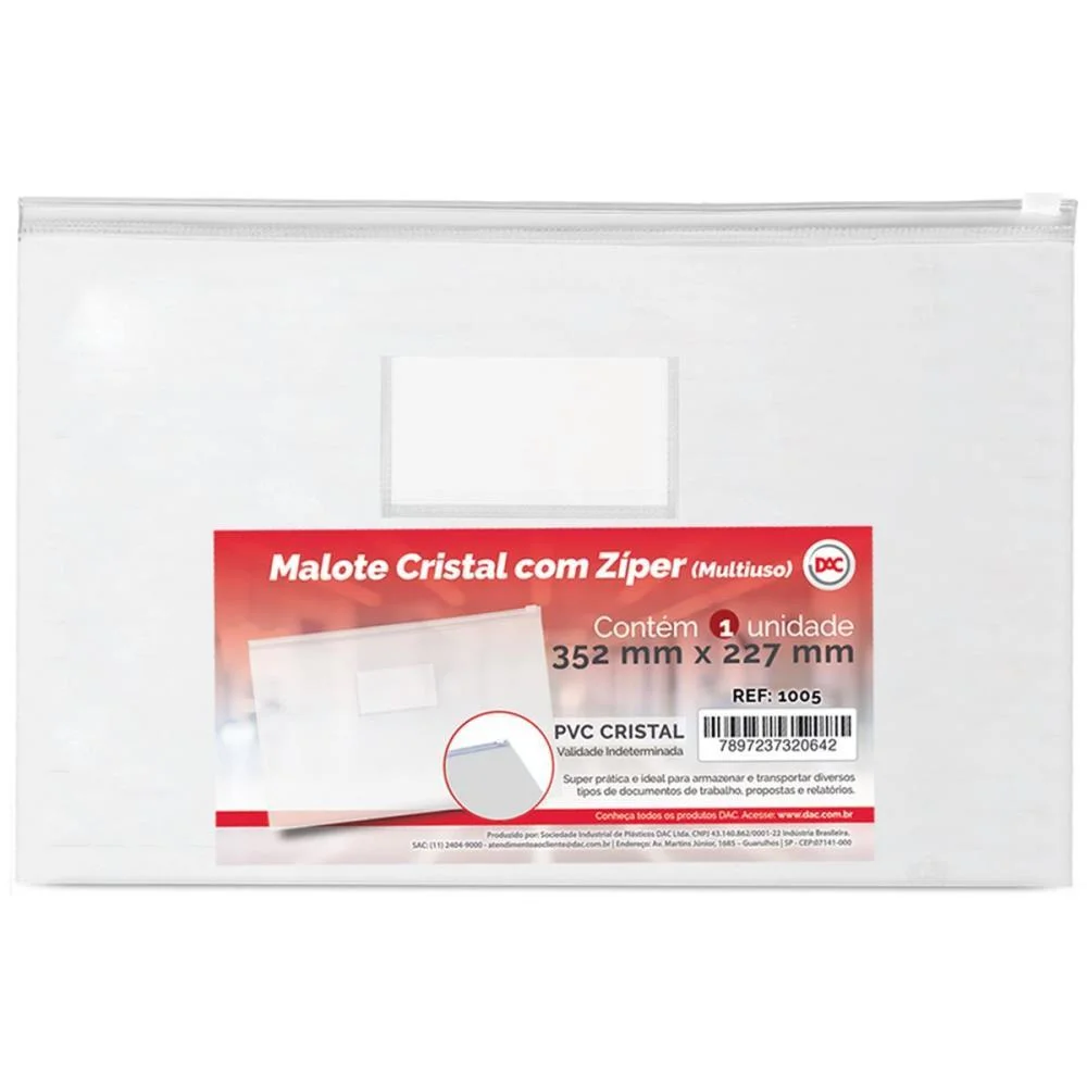 Pasta Malote Cristal C/Ziper 352X227Mm Dac (Pct.c/05)